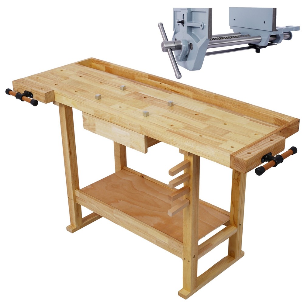 55" Heavy-Duty Wood Workbench w/ 9" Rapid Vise