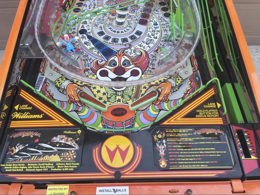 Williams Hurricane Pinball Custom Apron Instruction Cards