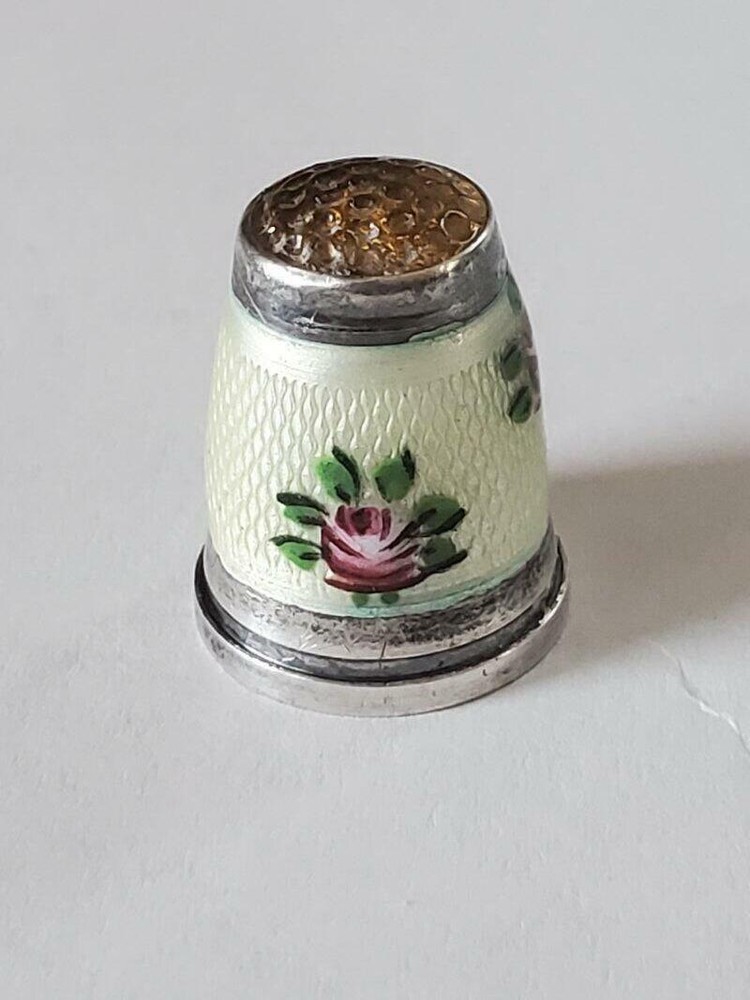Vintage Germany Sterling Enamel Stone Top #3 Thimble