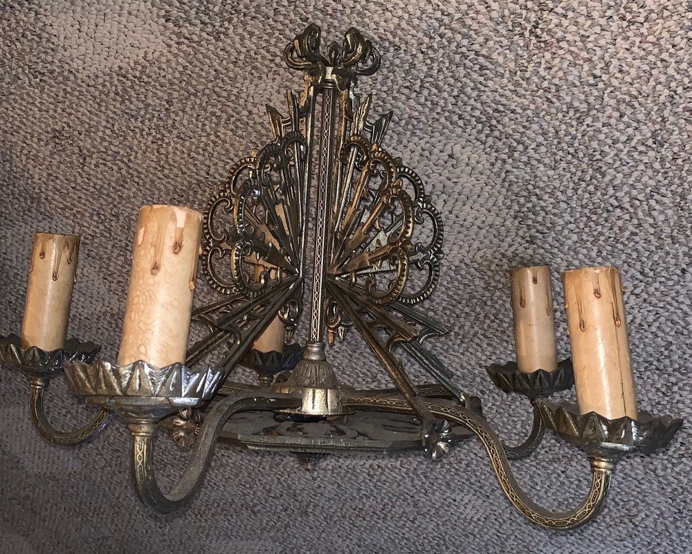 ART DECO FIVE LIGHT CHANDELIER STRIKING DESIGNS C 1930 DISASSEMBLED