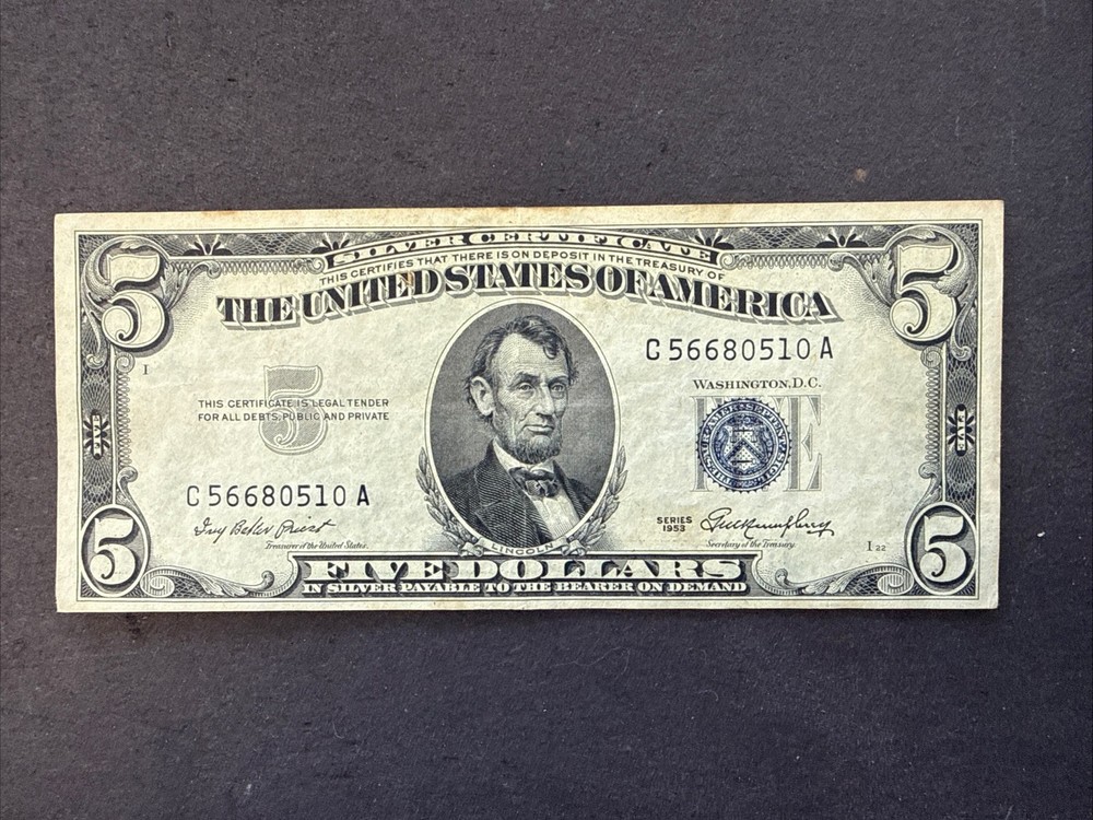 1953 $5 Silver Certificate Blue Seal Five Dollar Bill