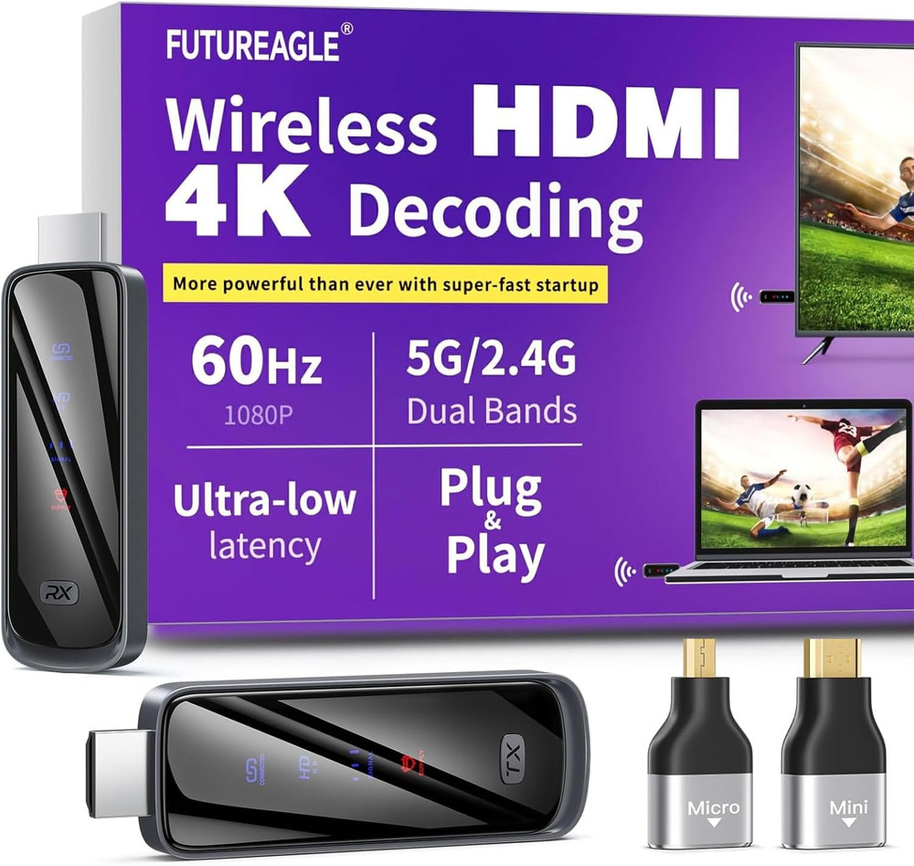 Wireless HDMI Transmitter and Receiver 328FT/100M,4K Decode Plug & Play Portable