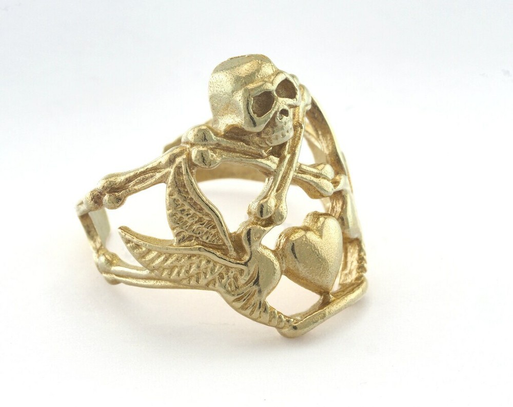 Skull Heart Adjustable Ring Raw Brass (19mm 9US inner size) 3346