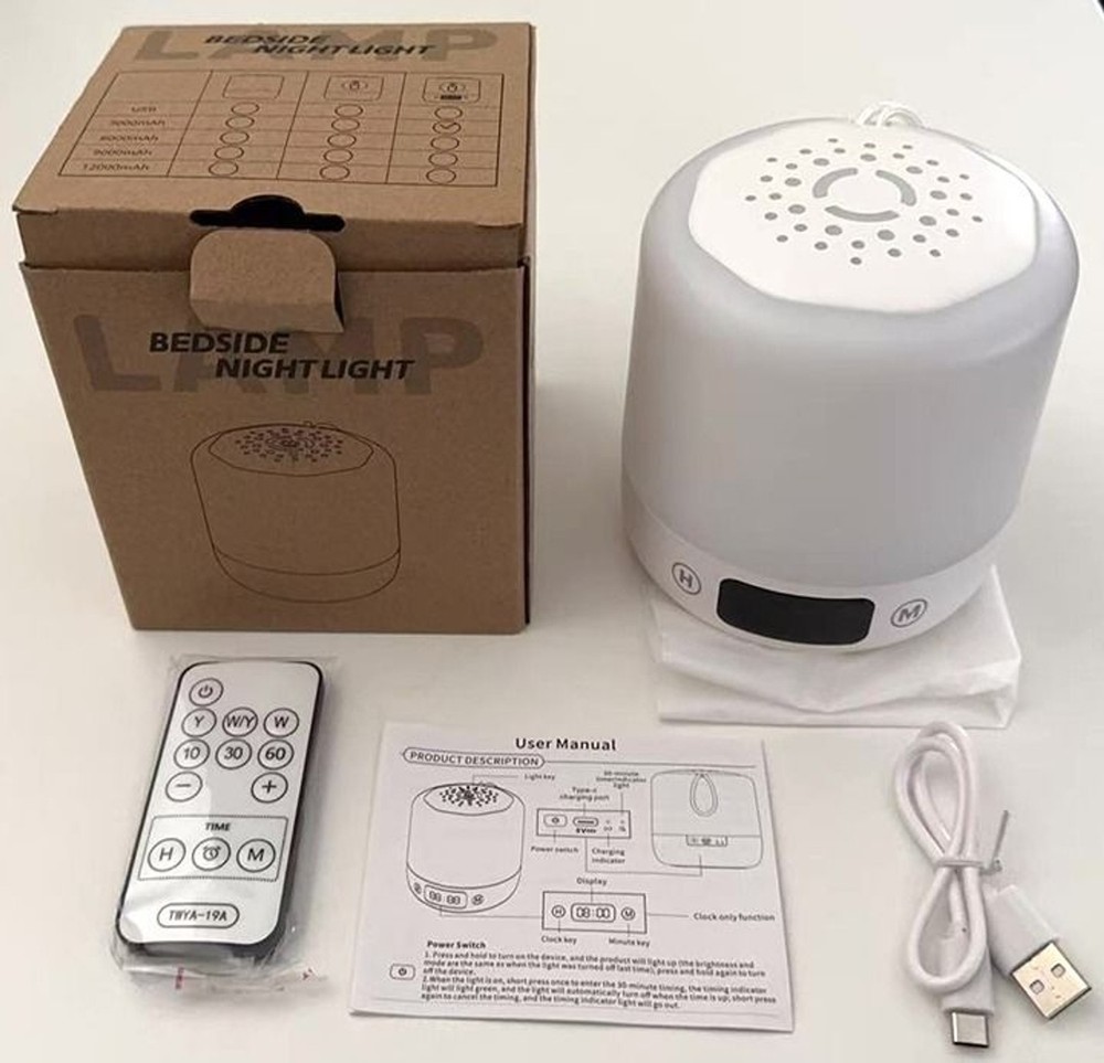Night Light with Clock for Kids, Remote Control Dimmable Bedside Lamp