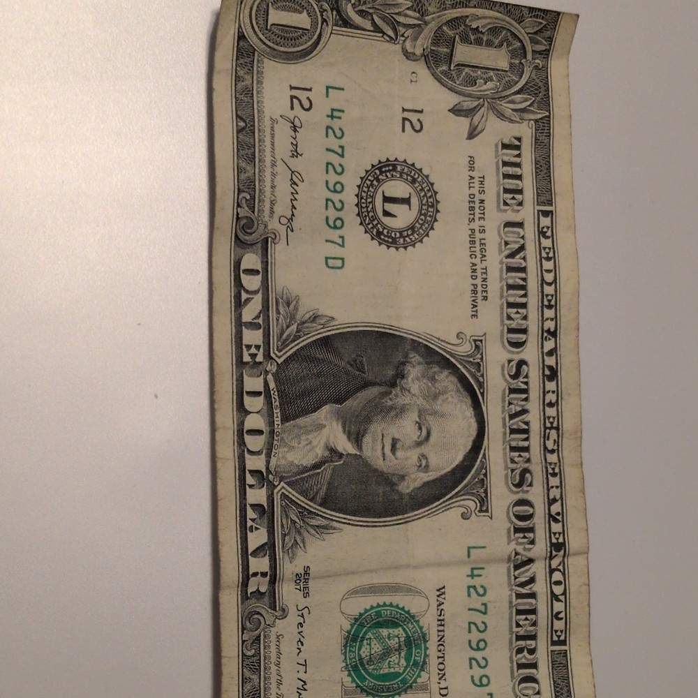 $1 US Dollar Error Note Misaligned Printing L42729297D