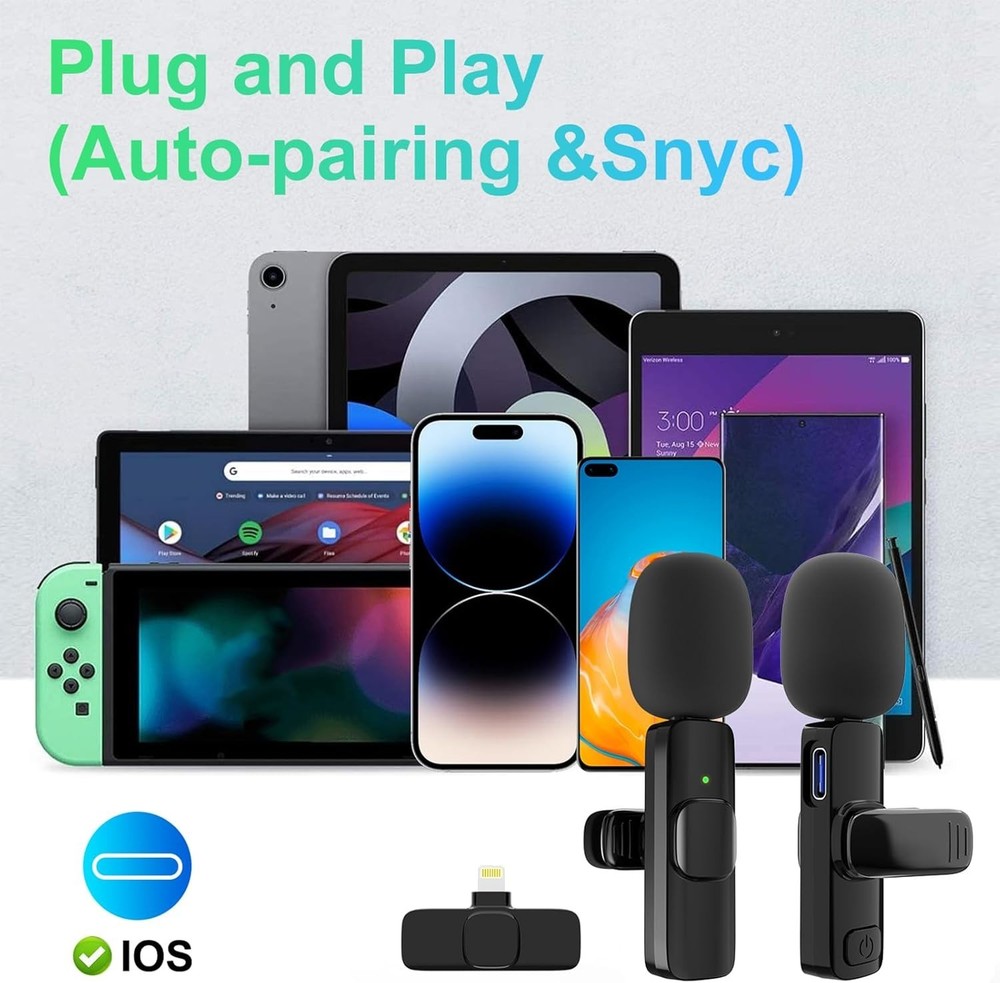 2 Pack Wireless Lavalier Microphone for iPhone, Professional Lapel Mics, Wireles