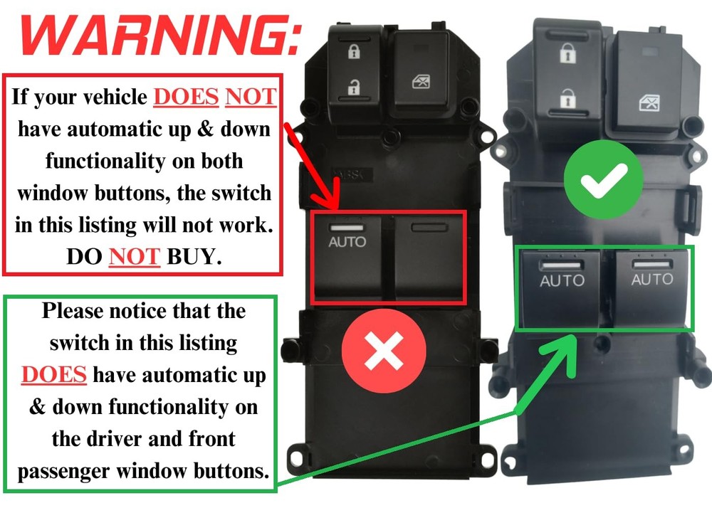 SWITCHDOCTOR Window Master Switch for 2008-2012 Accord Coupe (Dual Automatic...