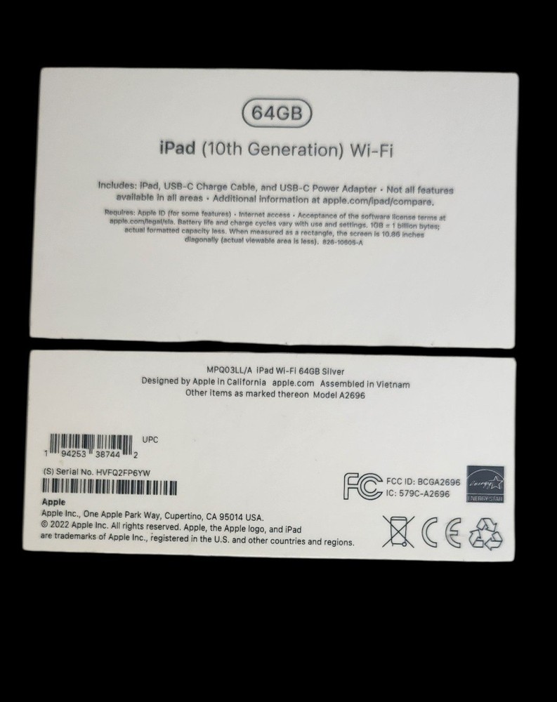 iPad (10th Generation) 64 GB Box Only Empty