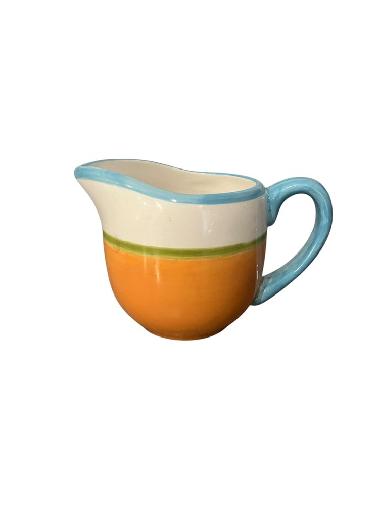 Dansk Handpainted Orange Blue Ceramic Creamer