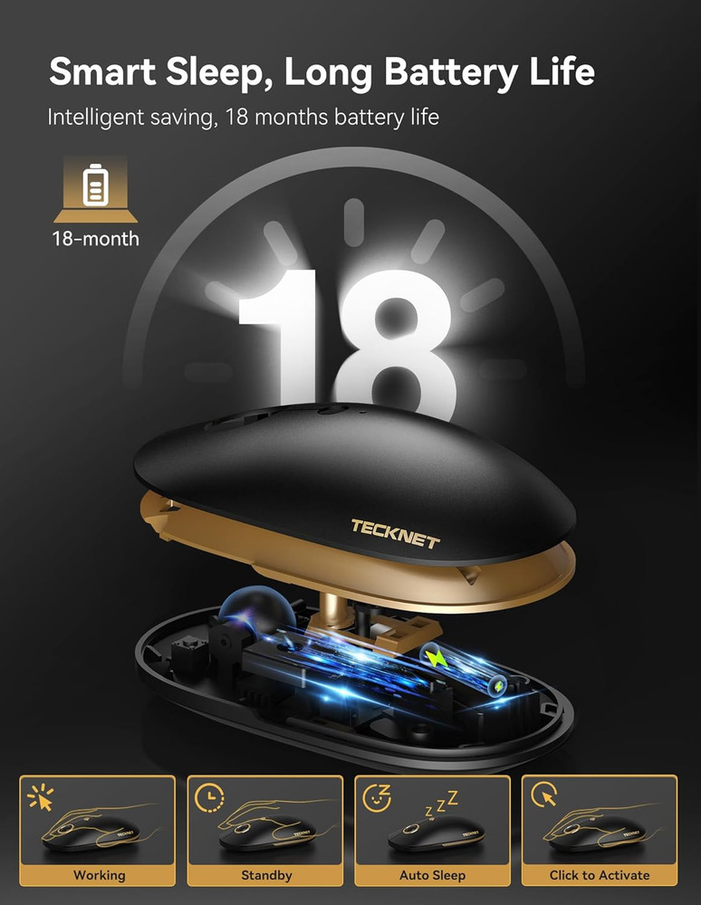 TECKNET Computer Mouse, 2.4Ghz Silent USB-A Wireless Mouse, 4800 DPI Ambidextrou