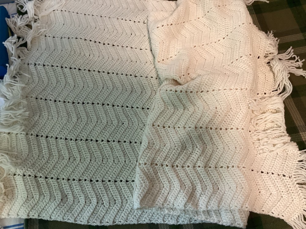 hand crocheted white throw excellent condition 60" x 31"