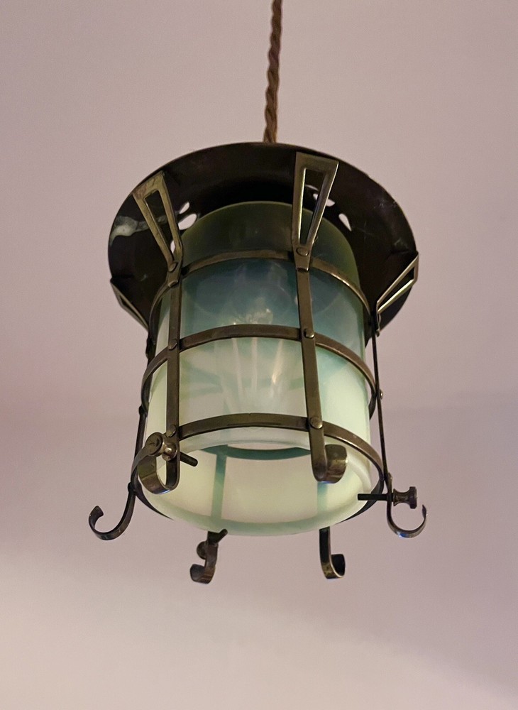 Arts & Crafts Vaseline Glass Ceiling Lantern
