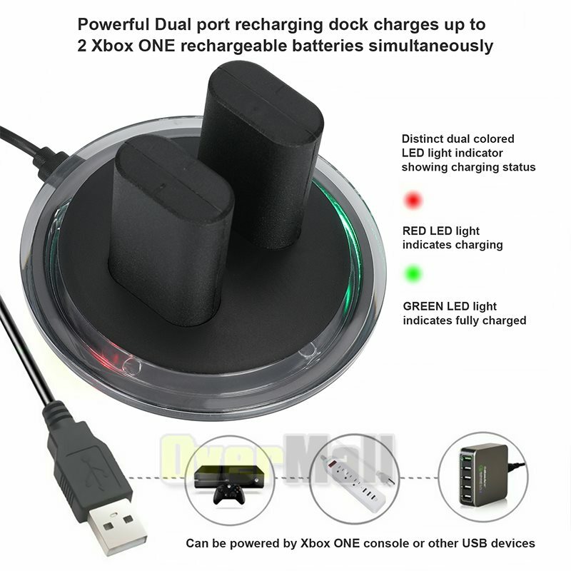 For XBOX ONE Controller Play Dual Charging Dock+2x Rechargeable Battery Pack US