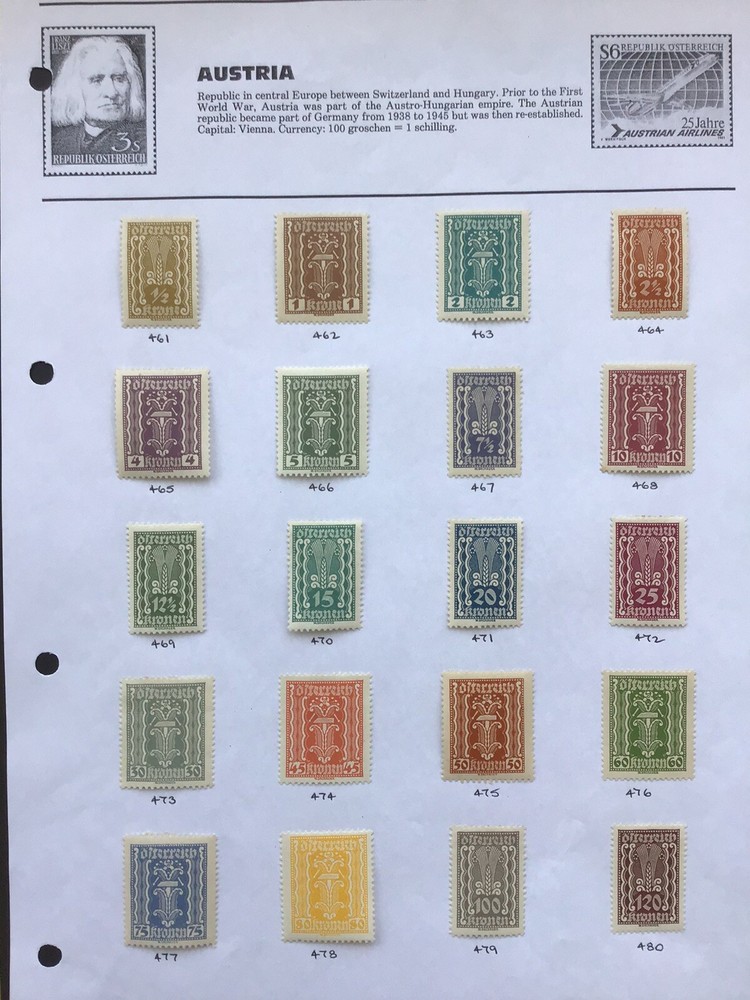 Austria 1922 Mostly Mint Hinged Definitives