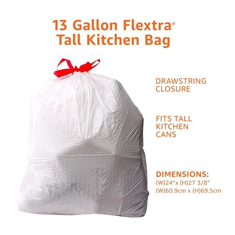 Kitchen Garbage Bags 13 Gallon Flextra Strength Fresh Scent Drawstring 90 Count