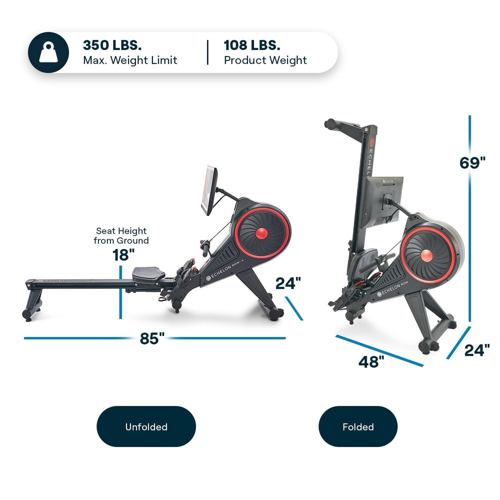 Echelon Row-S Indoor Rowing Machine with Rotating HD Touchscreen