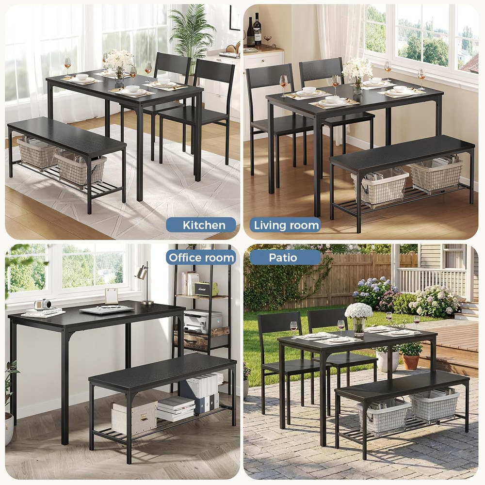 Dining Table, Dining Table Set for 4 with Bench, Easy to Assemble Kitchen Table,