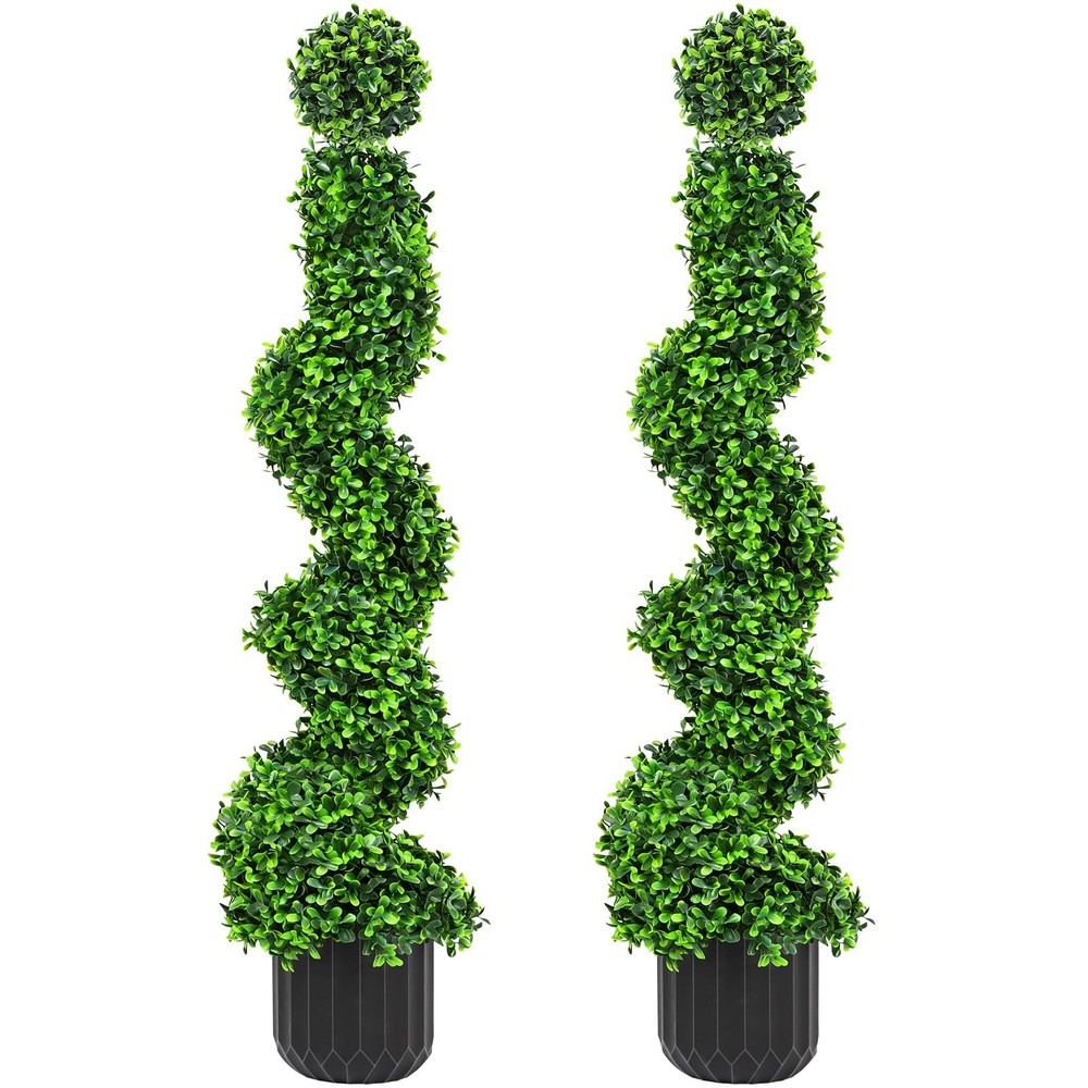 2 Pack 3FT Artificial Spiral Topiary Trees, Realistic Boxwood Trees, Evergree...