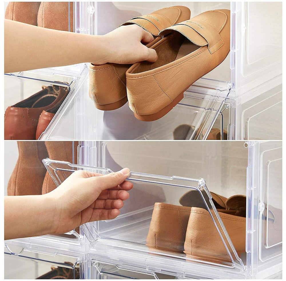 12x Clear Shoe Boxes Hard Plastic Magnetic Sneaker Storage Organizer Stackable