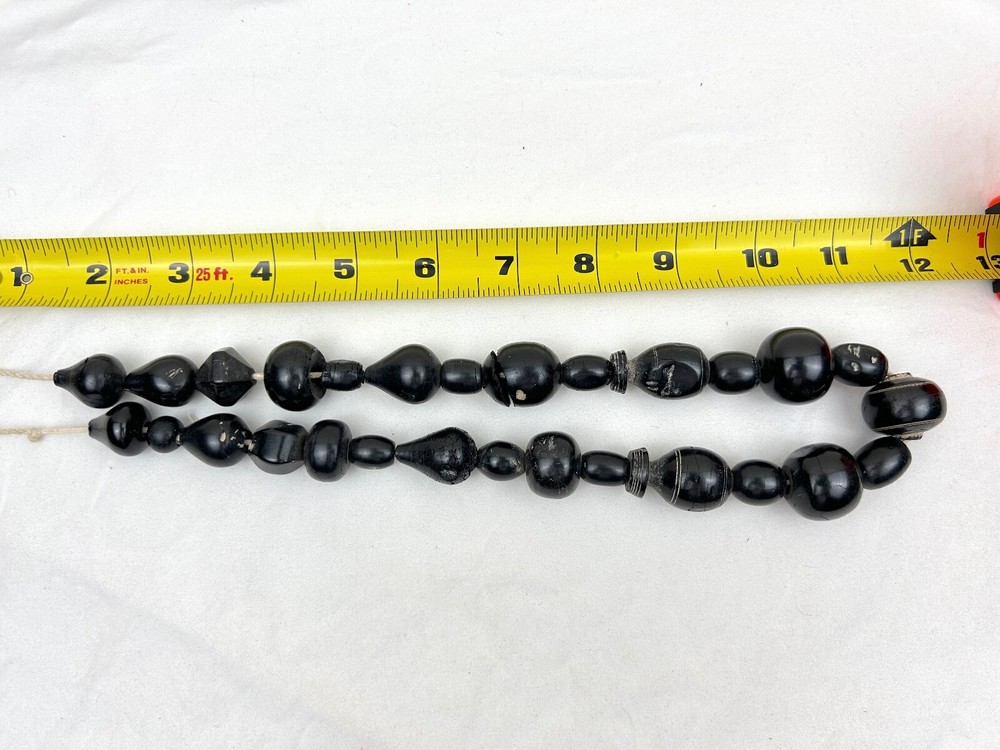 Ancient Bactrian Black Banded Agate and Jet Bead Necklace