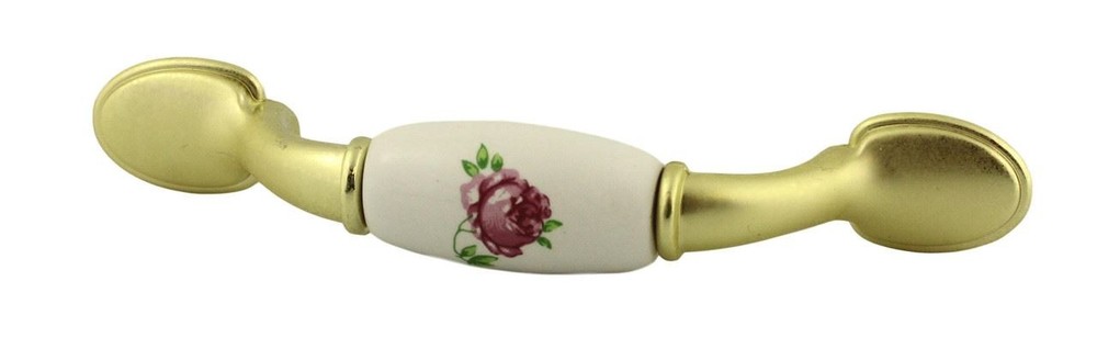 3" Pink Rose Ceramic Pull Polished Brass