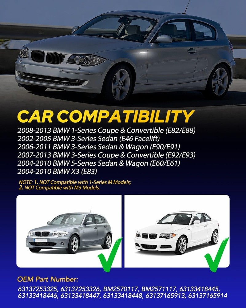 AUTOONE Dynamic & Sequential White LED Side Marker Lights for BMW E84 E81 E82...