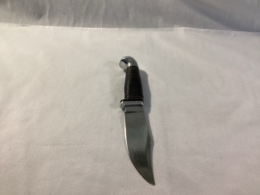 Vintage Fixed Blade Leather Stacked Handle Knife No Markings
