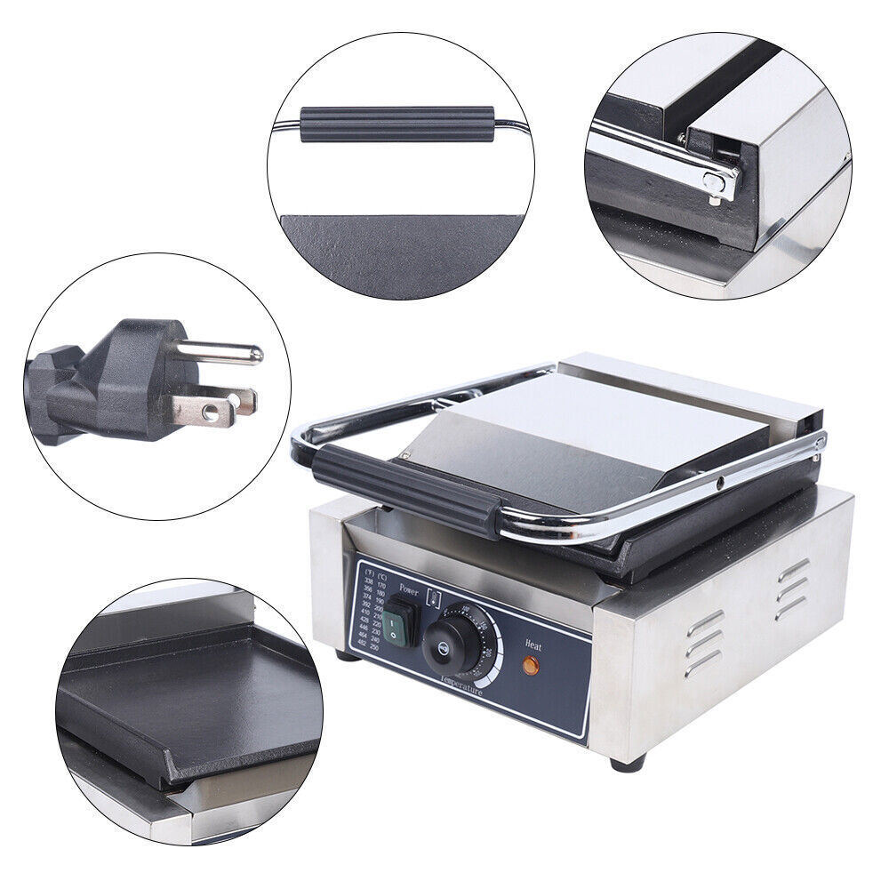 Commercial Sandwich Press Grill Griddle Panini Maker Smooth Flat Surface Steak