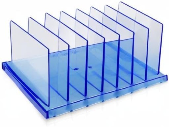 Elegant 7-Compartment Transparent Blue Office Sorter - Modern Desktop Solution