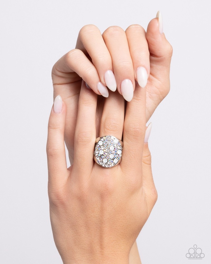 Paparazzi Pampered Pattern - White - Opalescent, White, Iridescent Gems - Silver