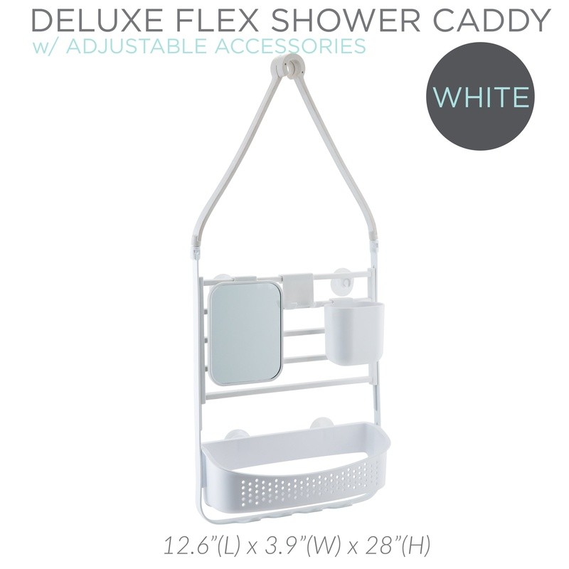 Deluxe Flex Adjustable Shower Caddy Organizer W/ Hooks Storage Baskets Mirror US