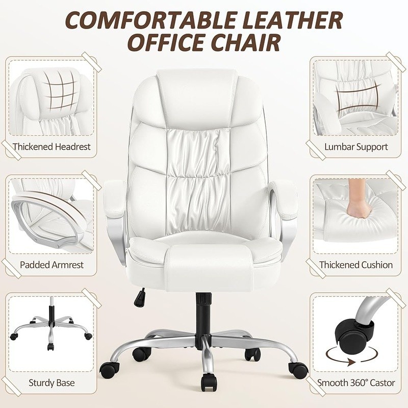 High Back Computer Desk Chair PU Leather Adjustable Height Office Executive