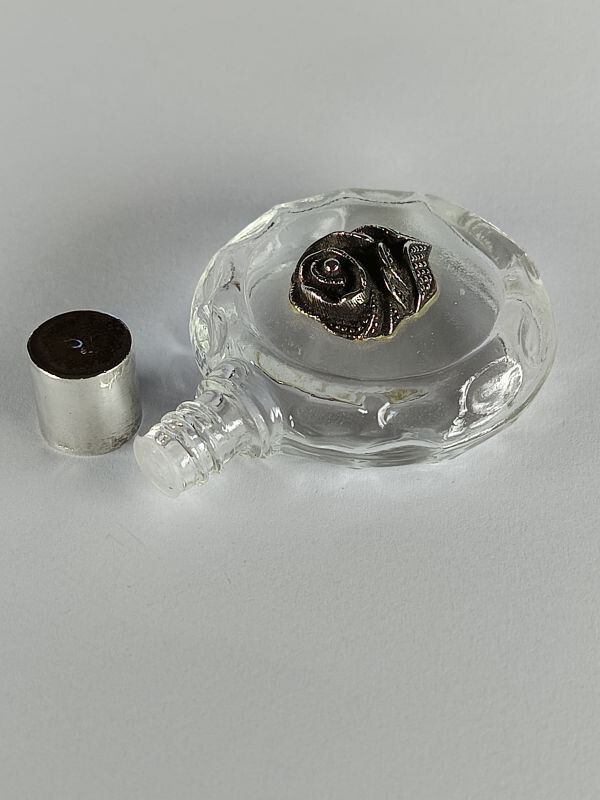 Perfume Flacon Glass - 925 Sterling Silver Application Rose and Smooth Closure