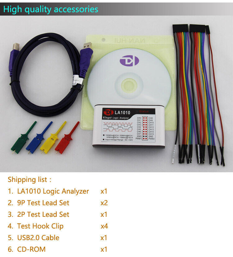 LA1010 Logic Analyzer USB2.0 16M 16CH 10G MCU ARM FPGA DSP Debugging Tools