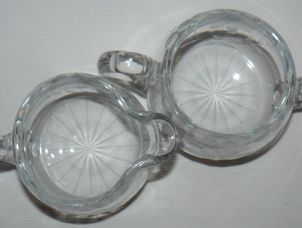 Thick Glass Cream & Sugar Bowls Flower Star Pattern 3"