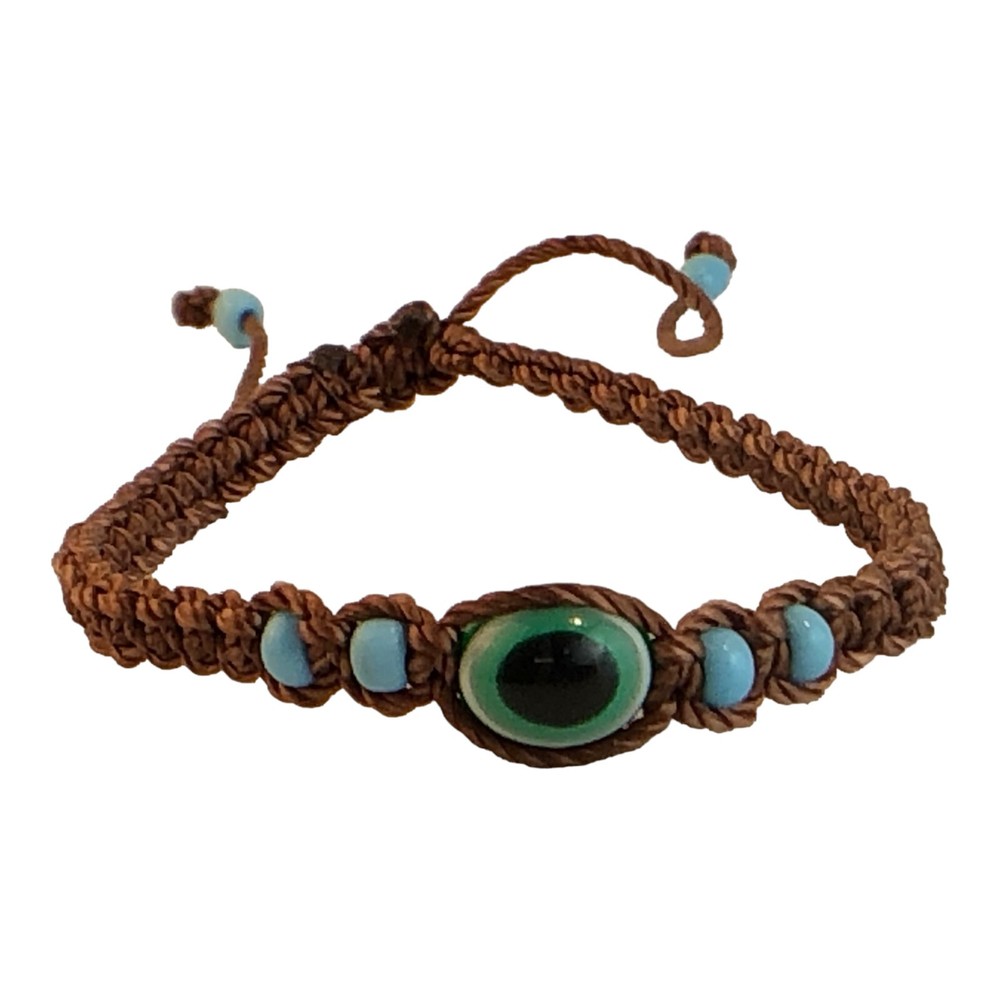 Evil Eye Bracelet Brown Macrame Cord