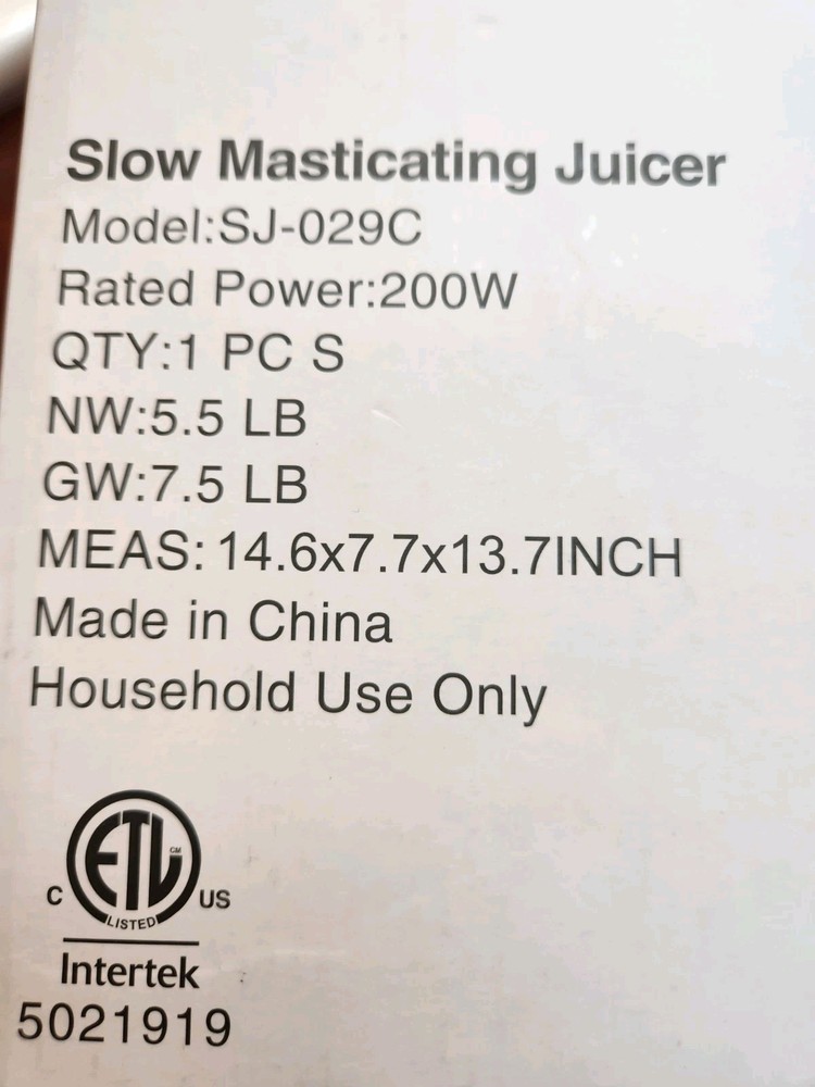 Fretta Self Feeding Slow Masticating Juicer New Open Box