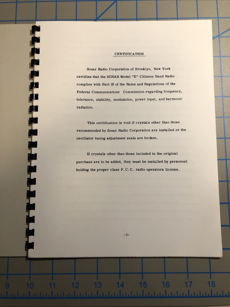 Sonar Model E CB Radio Owner's Manual