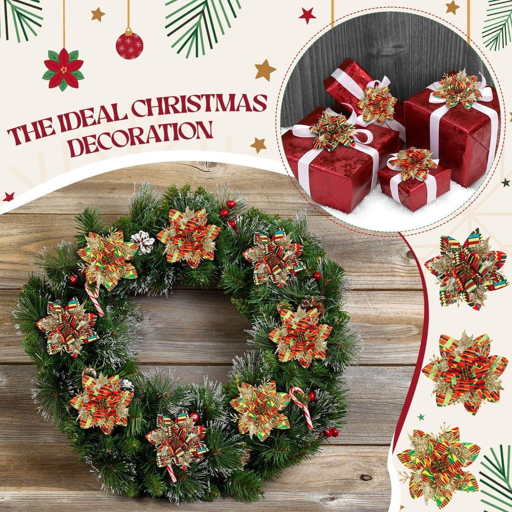 Janinka 15 Pcs Kwanzaa Poinsettia Artificial Flowers with Clips African Ameri...