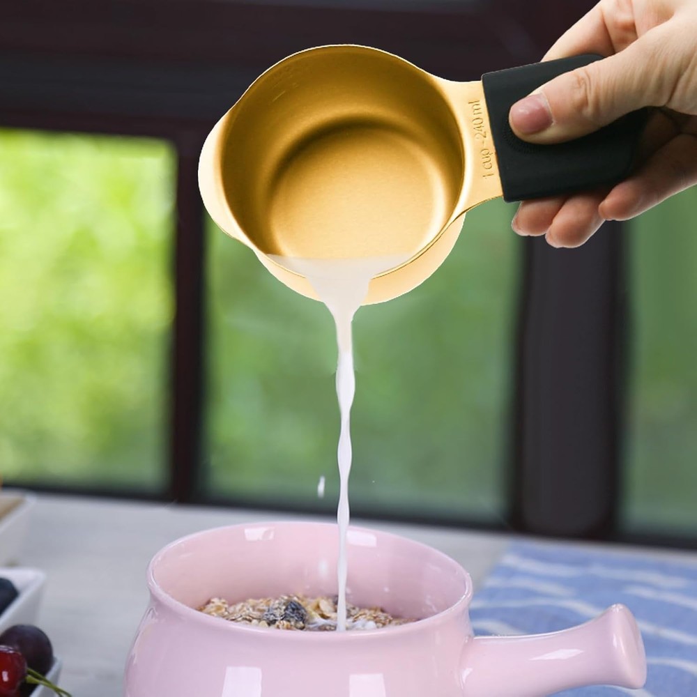Stackable Gold Magnetic Measuring Cups and Spoons Set for Smart Kitchens