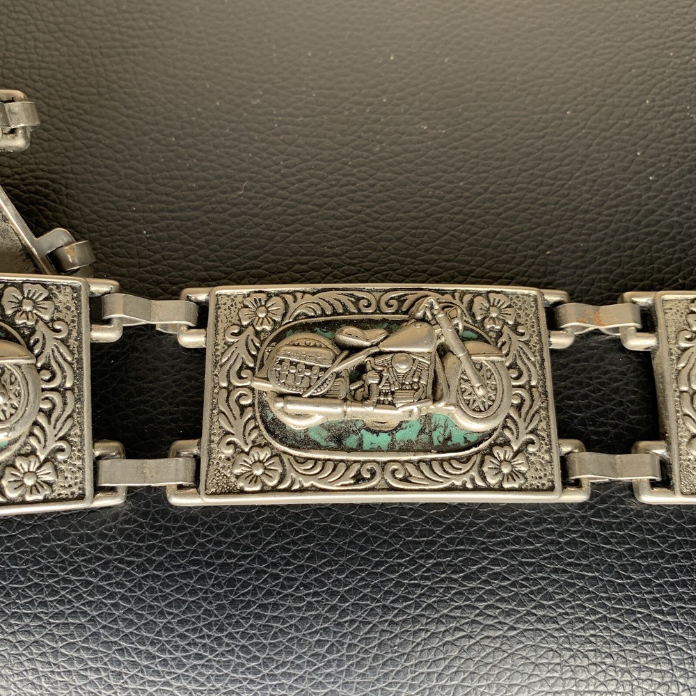 Metal Linked Motorcycle Belt Turquoise Biker