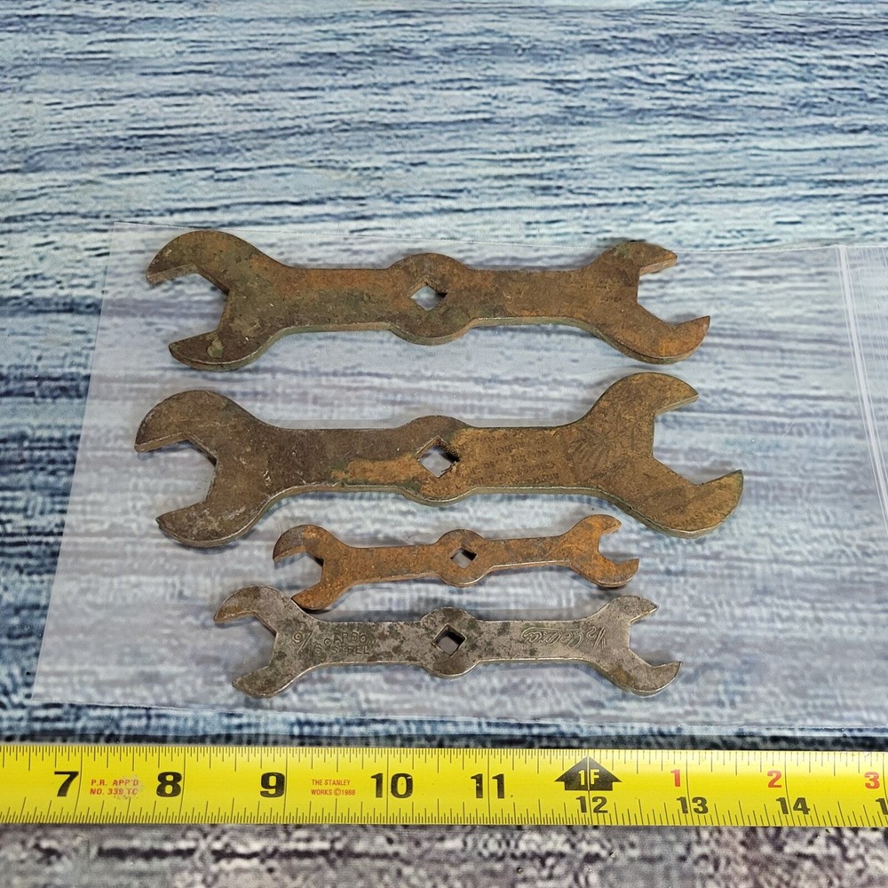Vintage 4pcs steel flat wrenches different sizes square center hole