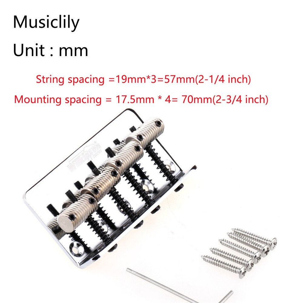 Wilkinson 57mm 4-String Fixed Bridge Threaded Saddles For Precision Jazz Bass
