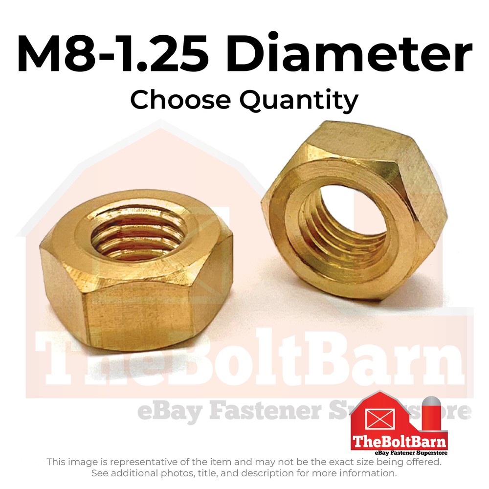 M8-1.25 Brass Finished Hex Nuts (Pick Quantity)