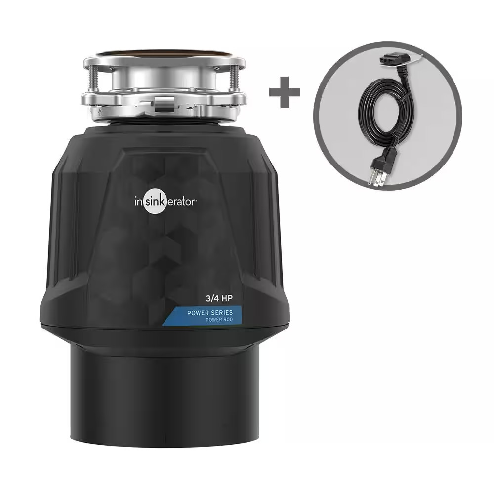 Power 900, 3/4 HP Garbage Disposal, Continuous Feed Food Waste Disposer with EZ