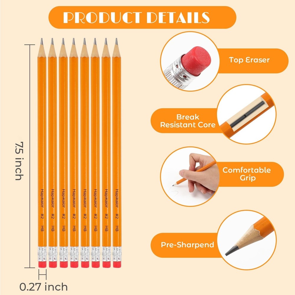 Hapikalor 360-Pack Sharpened #2 Yellow Pencils with Erasers, Bulk Pack Graphi...