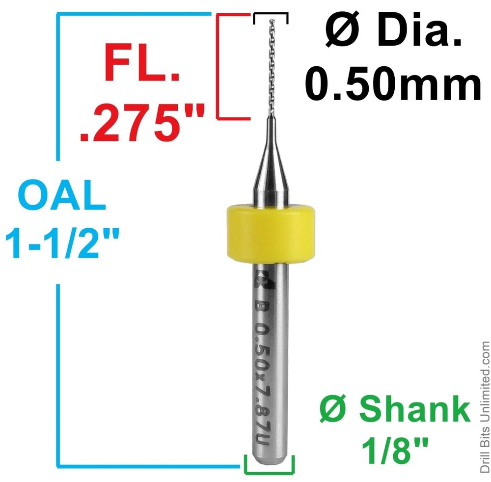 0.50mm (#76) Solid Carbide Drill Bit – 10 Pack – CNC – Factory Resharpened