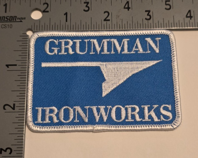 USN NAVY GRUMMAN IRONWORKS LOGO BLUE RECTANGLE EMBROIDERED JACKET  PATCH