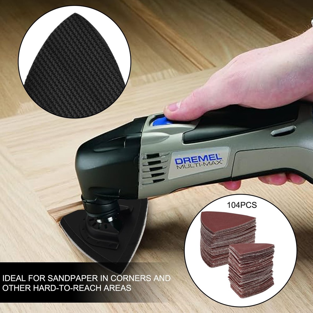 104Pcs Oscillating Multi-Tool Sanding Pads Kit, 2Pcs Triangle Pads...