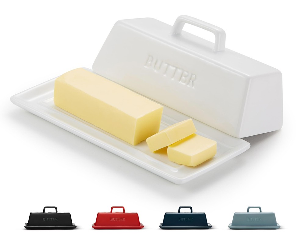 Butter Dish with Lid for Countertop, by Kook, Ceramic Regular, White